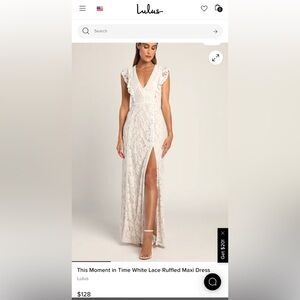 Lulu's Ivory Lace Slit Maxi Dress